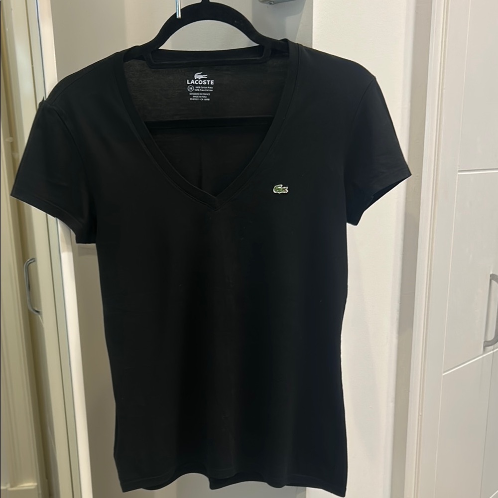 Lacoste Women's Black V-Neck T-Shirt, fitted